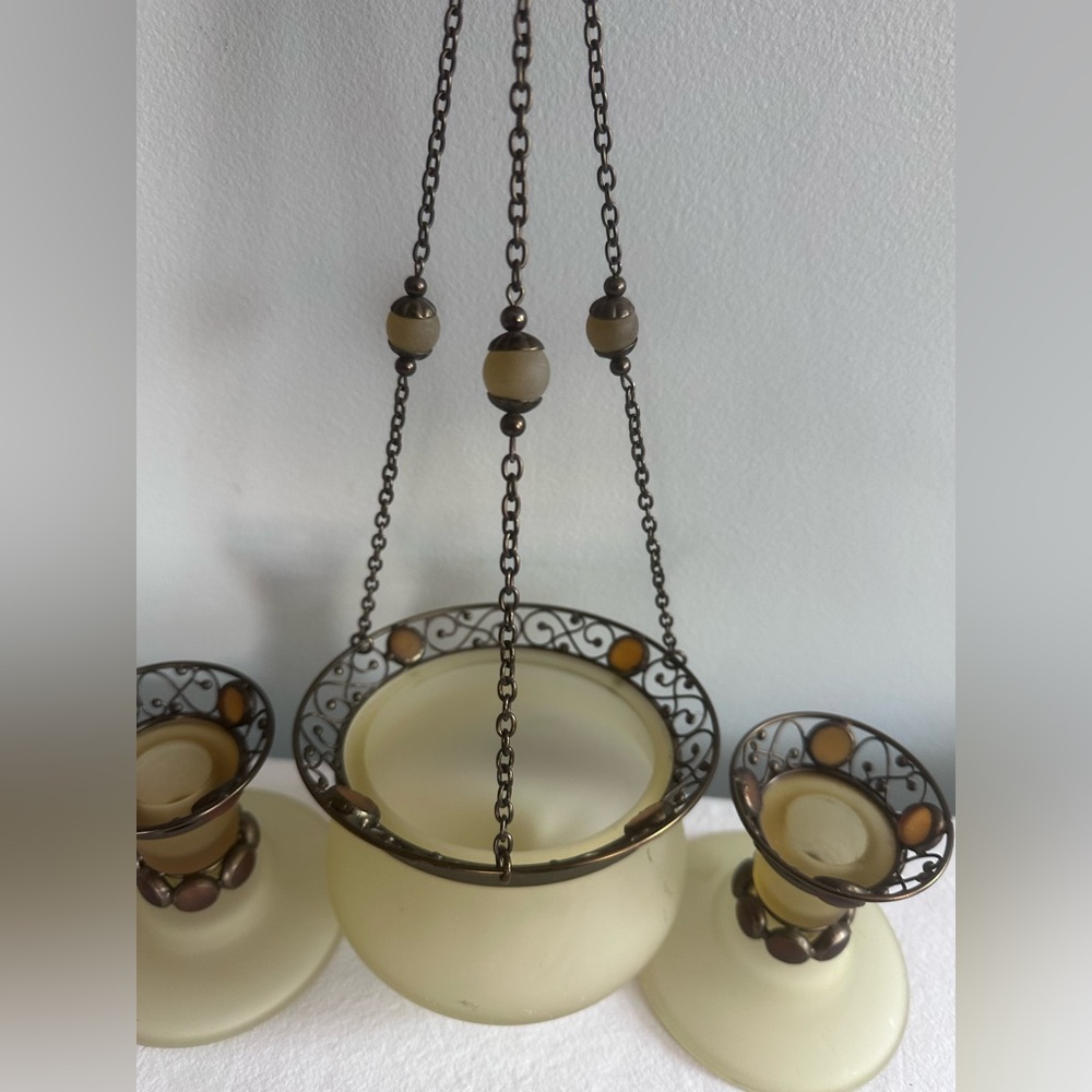PartyLite Paris Retro Hanging Candle bowl, candle holders Frosted Glass Retired!